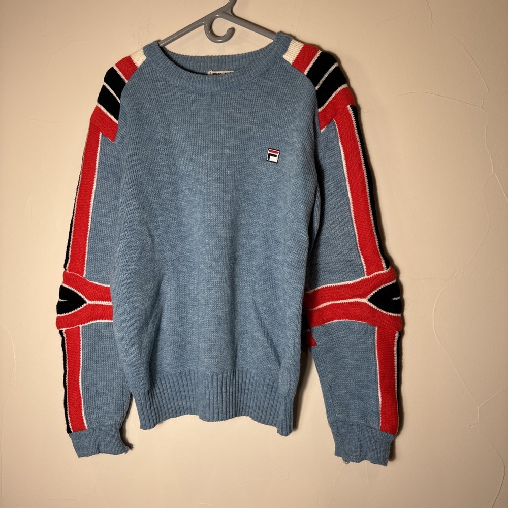 Vintage Fila Bello Sport Sweater Blue Black Red White Size Medium Italy RARE‎